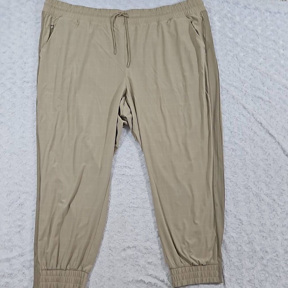 Athleta Brooklyn textured jogger womens size 26 tan windowpane slit pattern